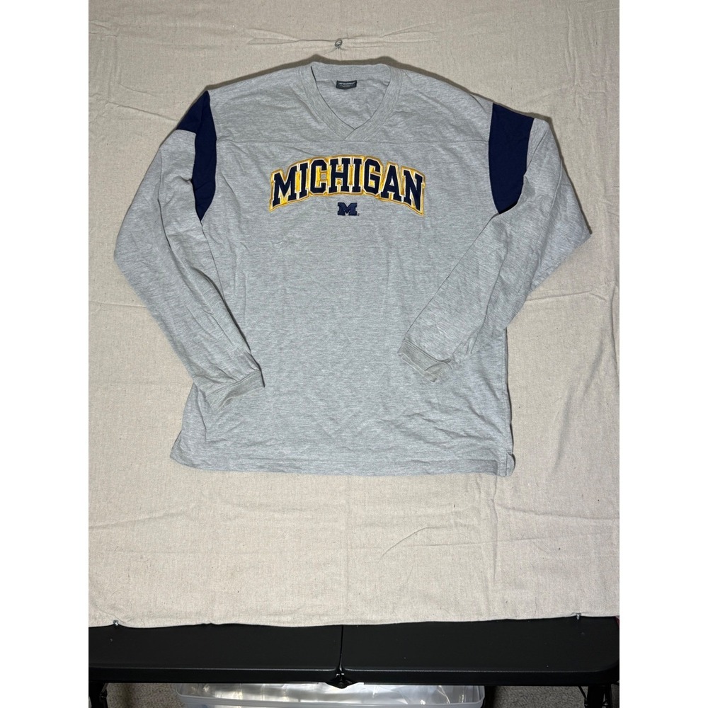 ProEdge Michigan Wolverines Long Sleeve Shirt XL Gray V-Neck Embroidered Logo